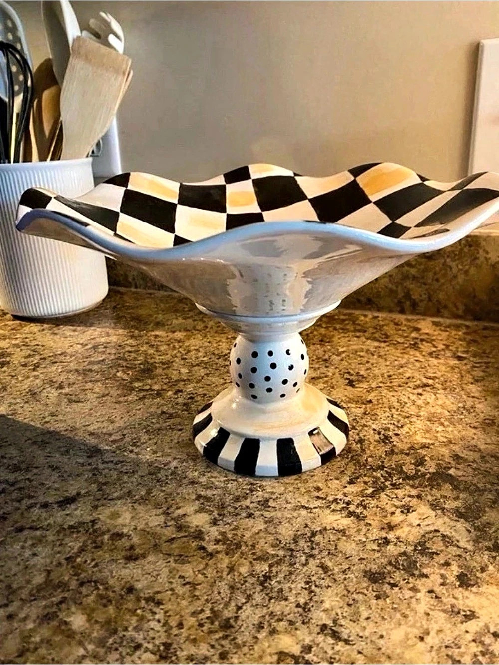 Checkered Fluted Pedestal Compote Bowl